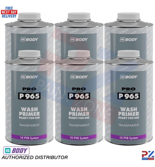 6X HB Body P965 1K Wash Etch Primer 1L - Transparent for Aluminium, Galvanized
